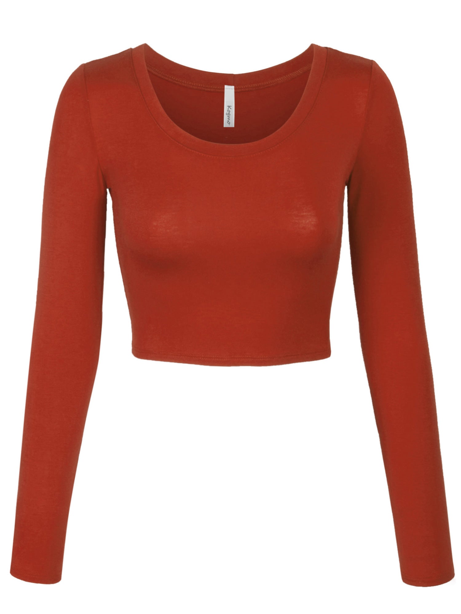 Long Sleeve Basic Crop Top Round Neck With Stretch - KOGMO