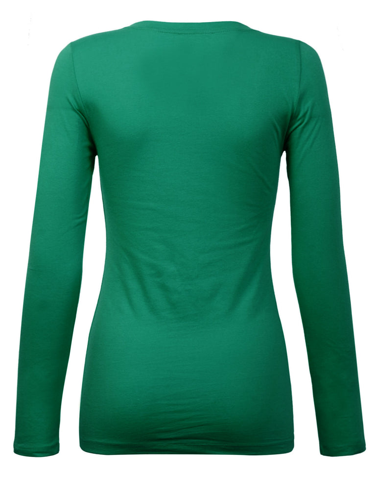 Womens Long Sleeve Basic Plain Scoop Neck T-shirt Top - KOGMO