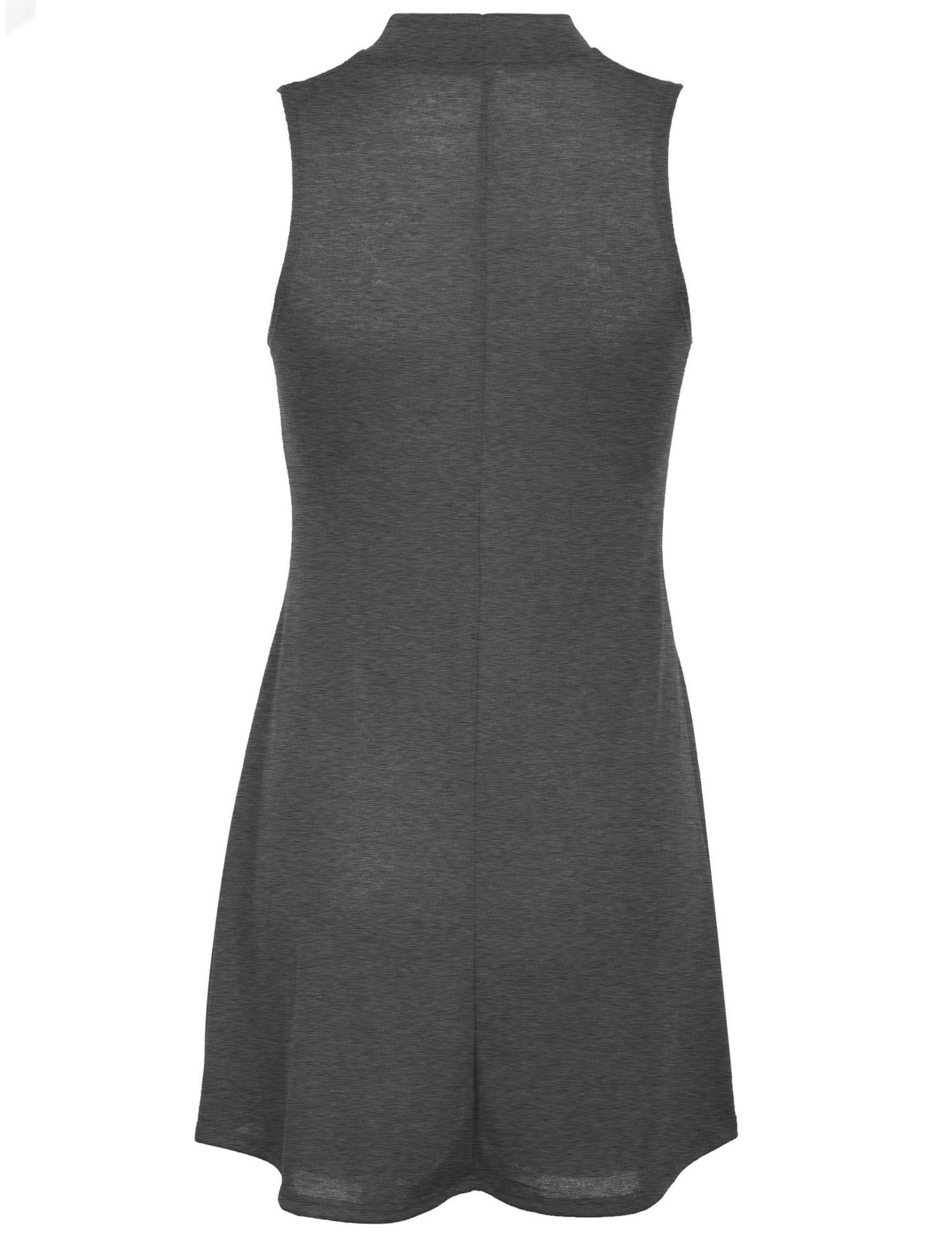 Download Solid Mock Neck Sleeveless Flared Knit Long Tank Top - KOGMO
