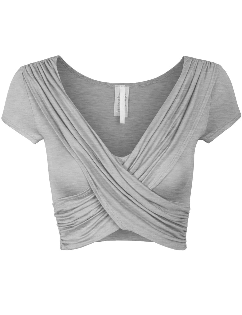 Womens Short Sleeve Criss Cross Crop Top - KOGMO