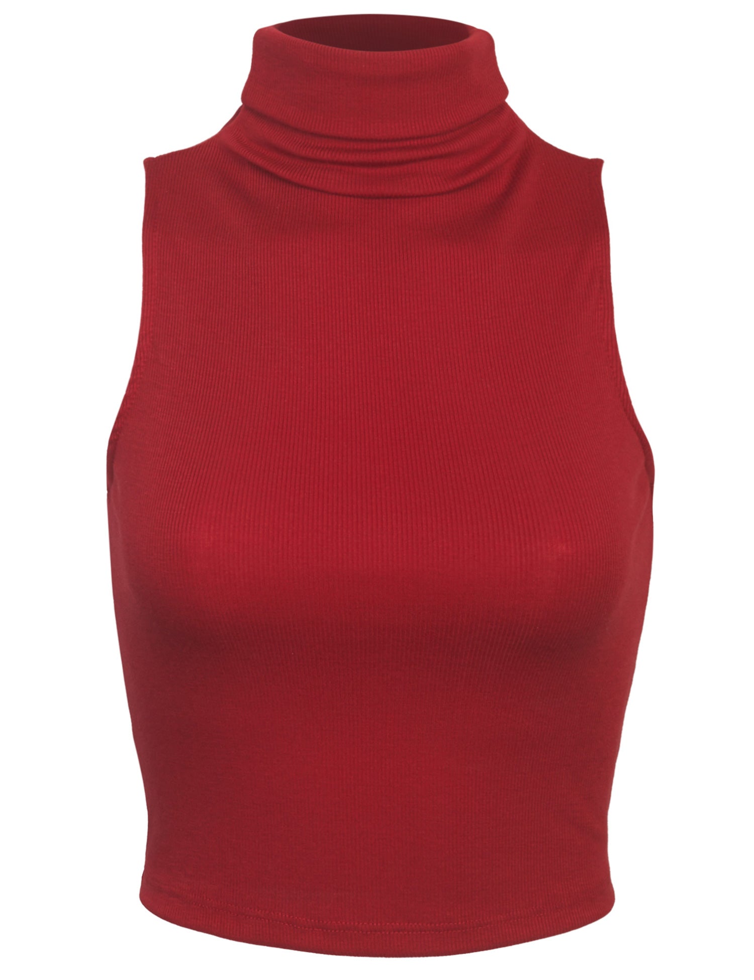 Women's Sleeveless Ribbed Turtleneck Crop Top Knit Made In USA - KOGMO