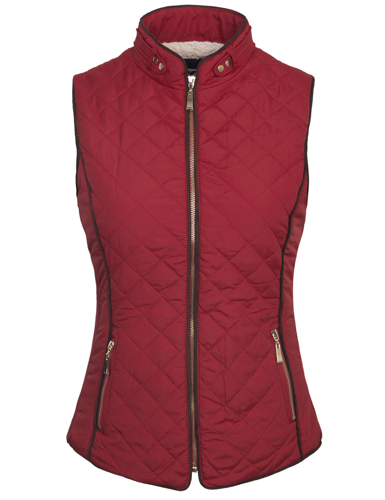 Womens Quilted Fully Lined Lightweight Zip Up Vest with Fur Lining - KOGMO