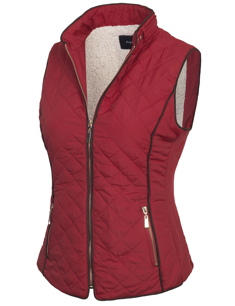 Womens Quilted Fully Lined Lightweight Zip Up Vest with Fur Lining - KOGMO