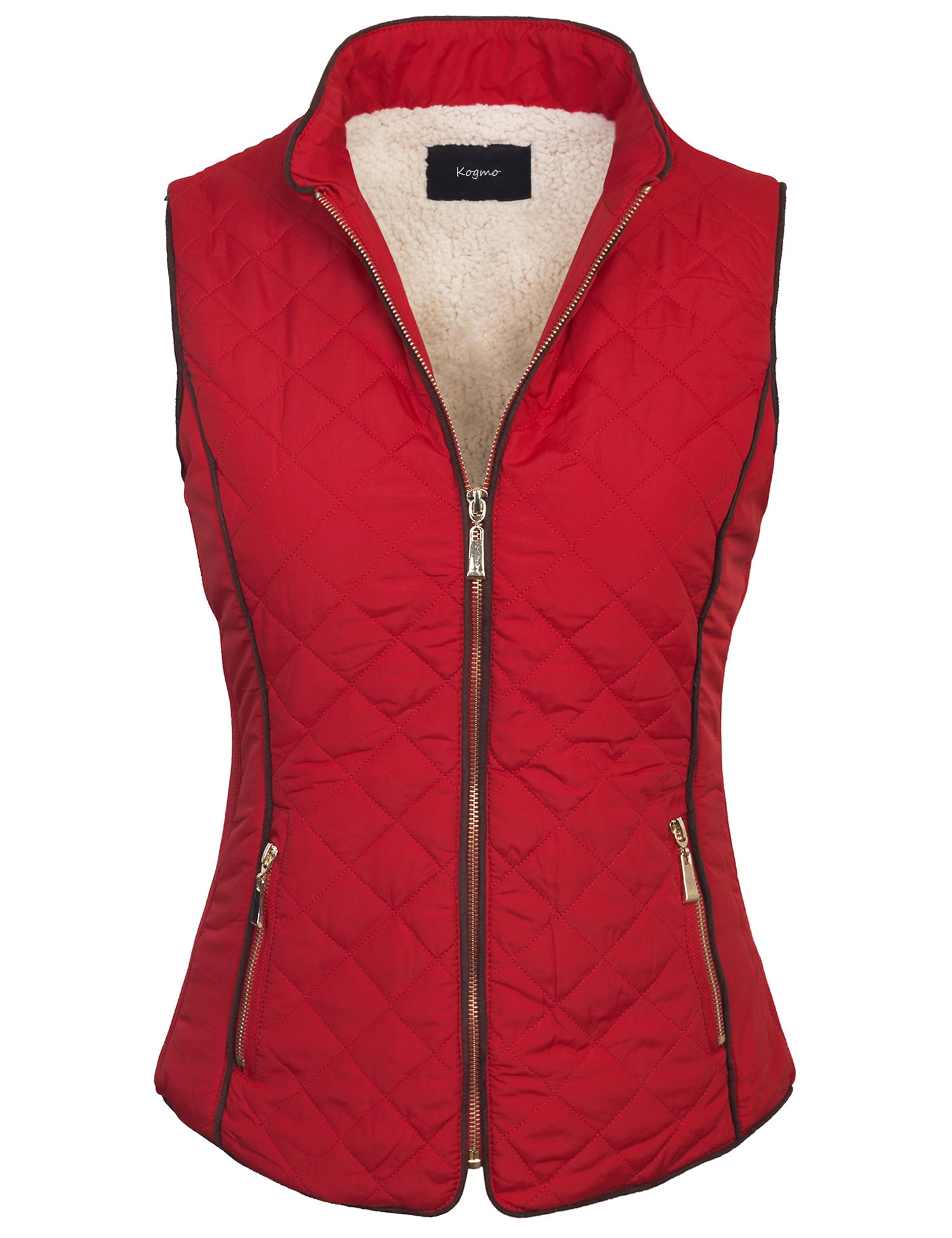 Womens Quilted Fully Lined Lightweight Zip Up Vest with Fur Lining - KOGMO