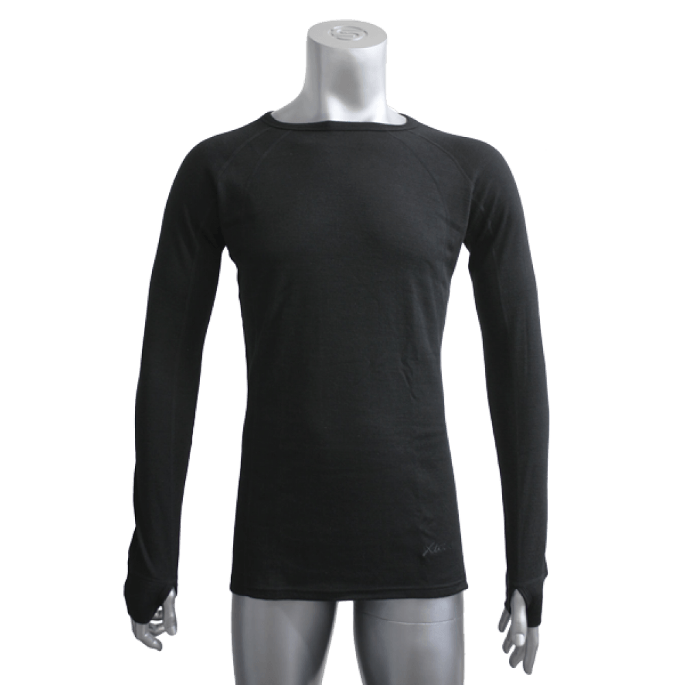 Men's Merino Wool Base Layer Crew Top Black - Xtm Europe