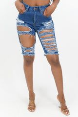 Fight On Ripped Jean Shorts