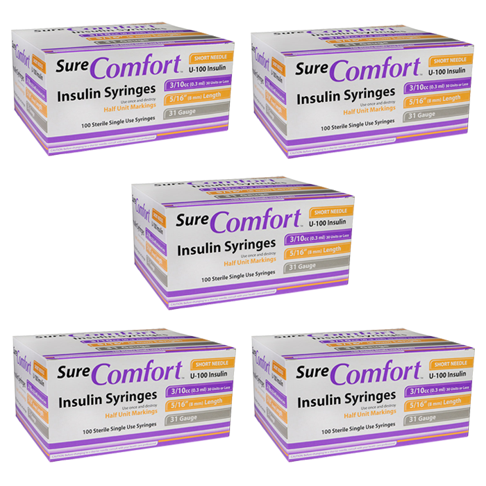 Surecomfort U 100 Insulin Syringes 1 2 Unit 31g 3 10cc 5 16in 100 Bx Case Of 5 Totaldiabetessupply Com Total Diabetes Supply