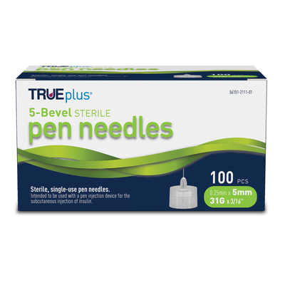 MediVena ONE-CARE Pen Needles 31G x 5 mm (3/16''), 100 Pieces, Ultra-Thin  for Comfortable Injections