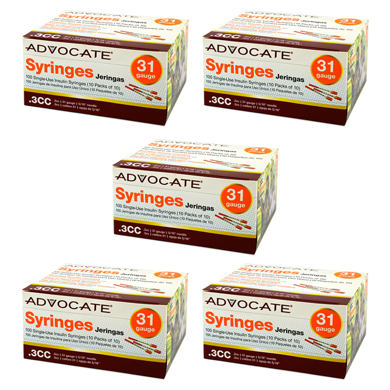 Case Of 5 Advocate Insulin Syringes 31g 3 10cc 5 16 Bx 100 Totaldiabetessupply Com Total Diabetes Supply