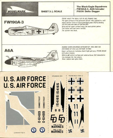 Modelmark 1 72 Fw190 Fw 190 A 3 A 6 A6a Intruder F 102 A Delta Dagger Lots Of Models