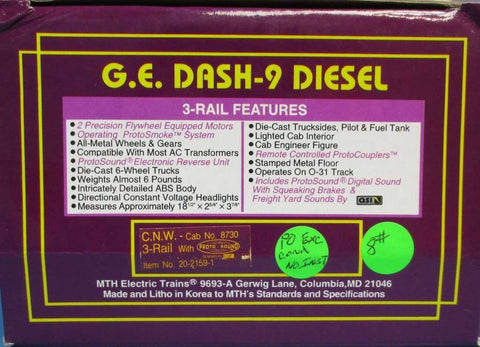 Mth O Gauge Ge Dash 9 Chicago North Western Cnw 8730 Engine 2159 Lots Of Models