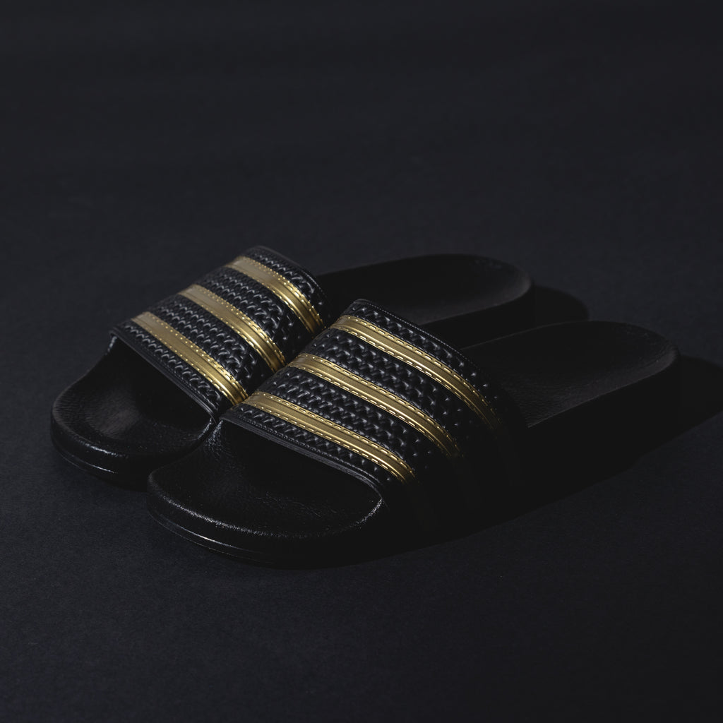 Adidas Black Gold Slides