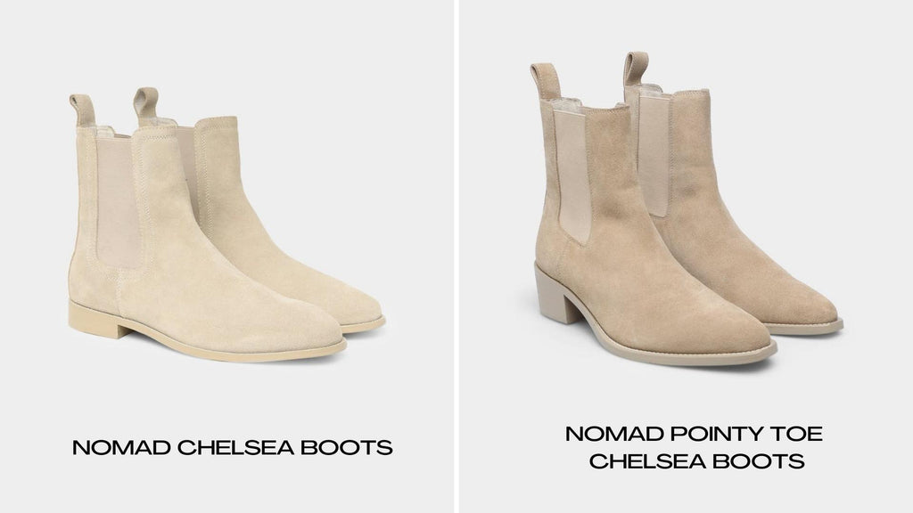 Showcasing the slight differences between the Pointy Toe Chelsea Boot & Rounded Chelsea Boot