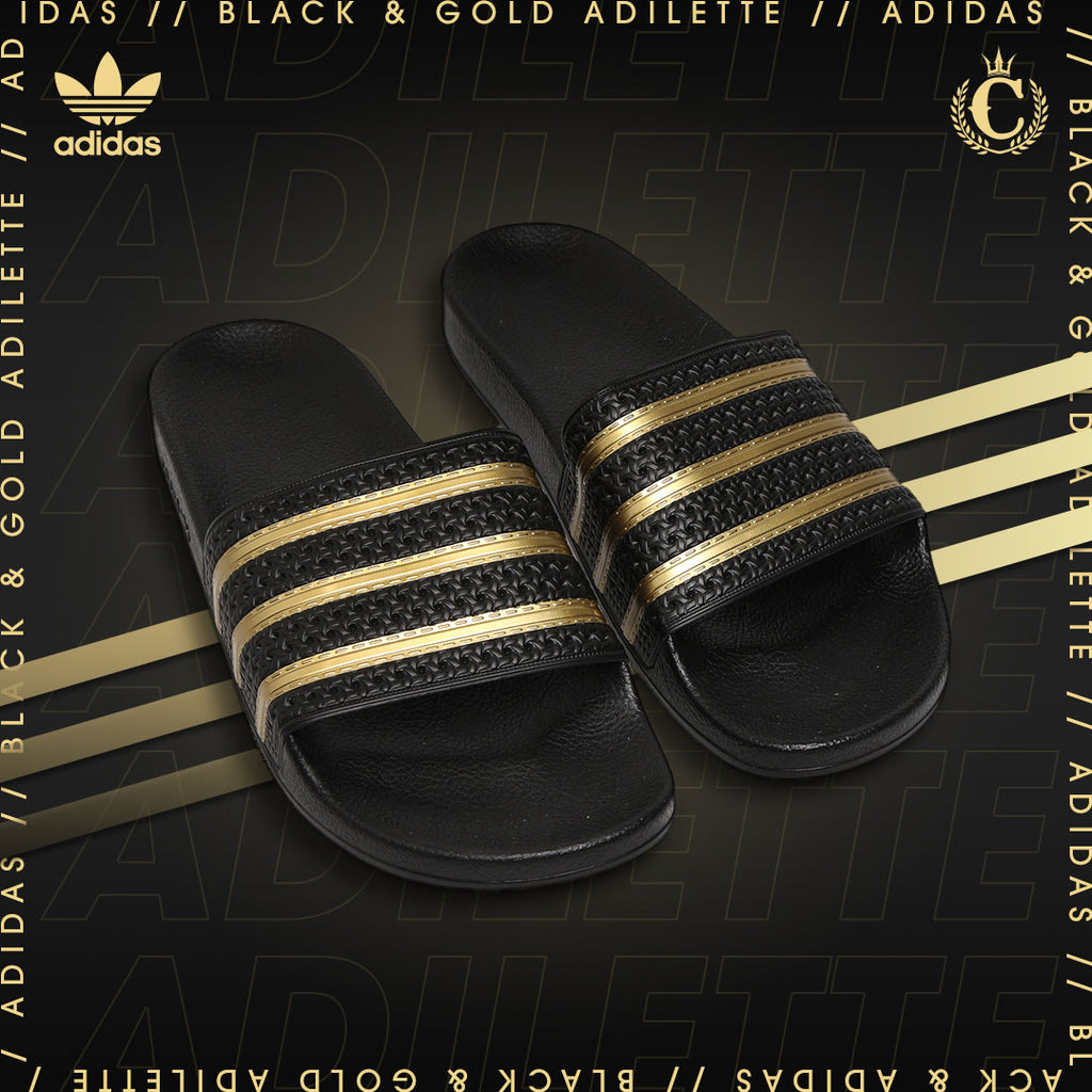 Adidas Black Gold Slides