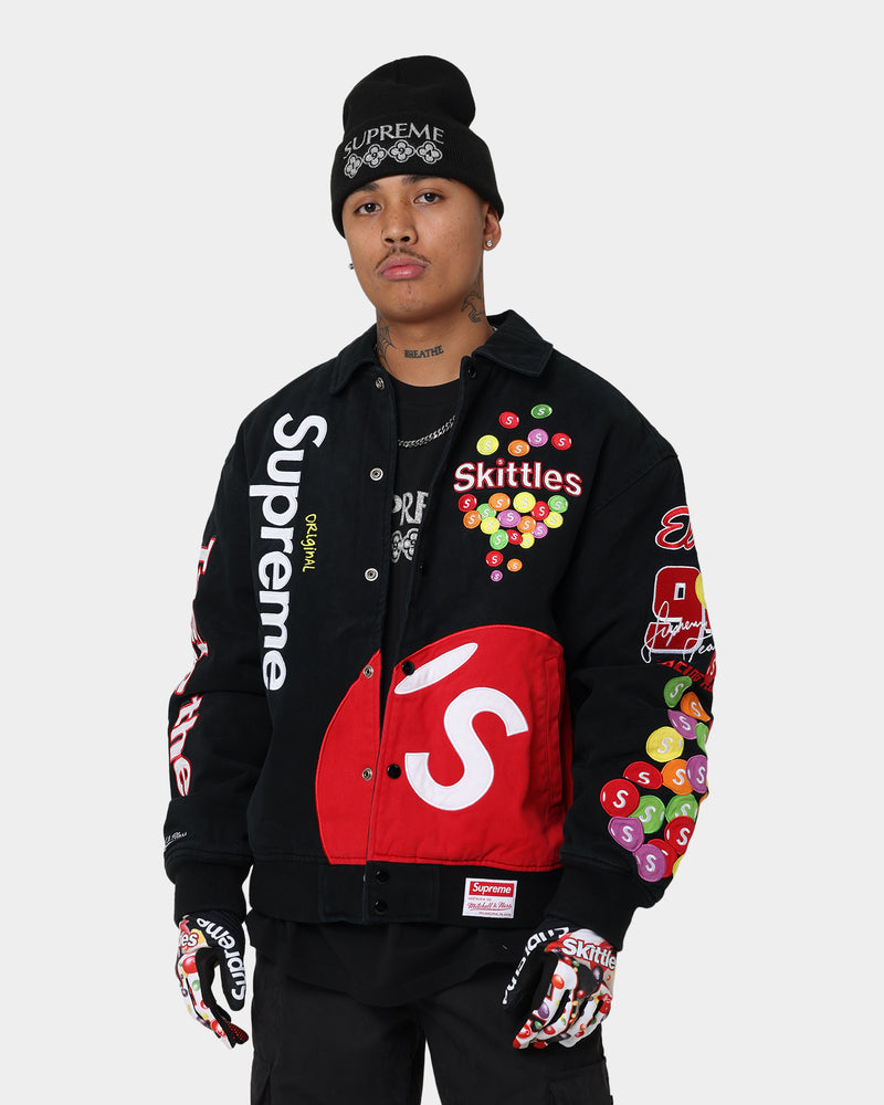 Supreme X Mitchell & Ness X Skittles Varsity Jacket Black
