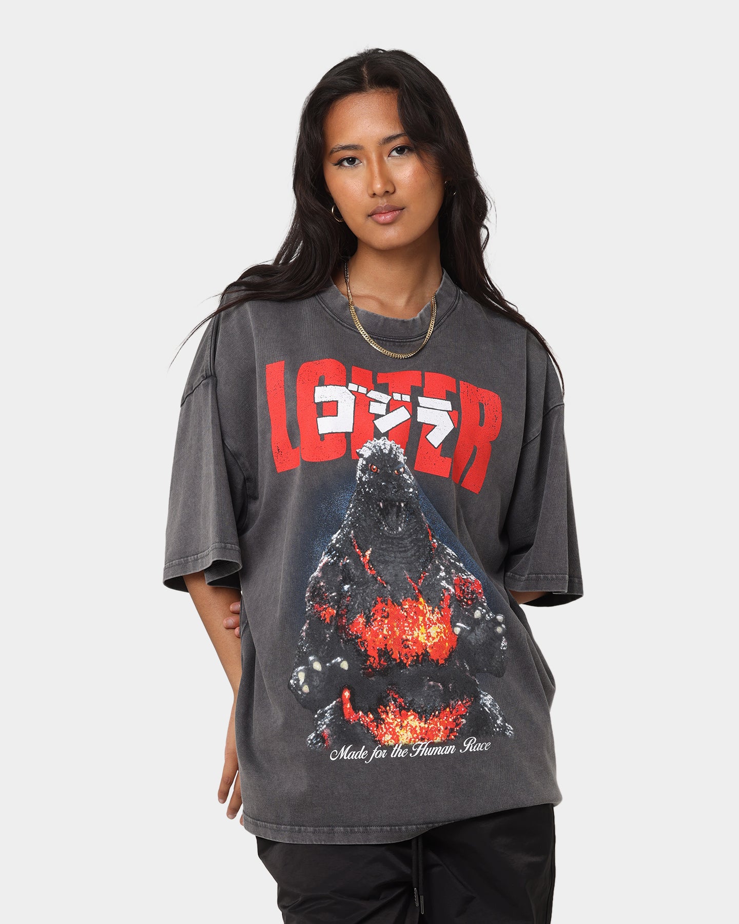 Loiter X Godzilla Lighting Vintage T-Shirt Vintage Black