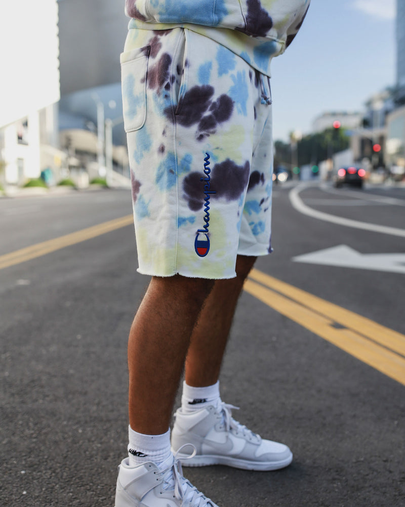 champion reverse weave cloud dye shorts