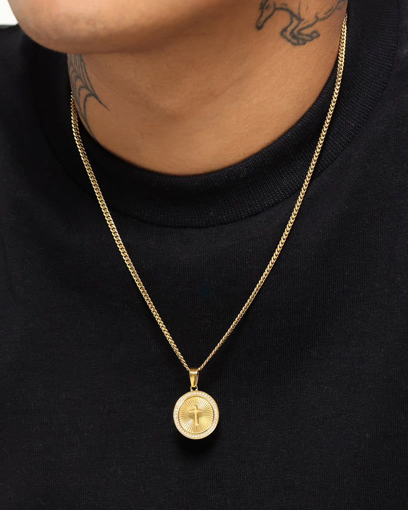 NXS Circular Cross Pendant Iced Gold | Culture Kings