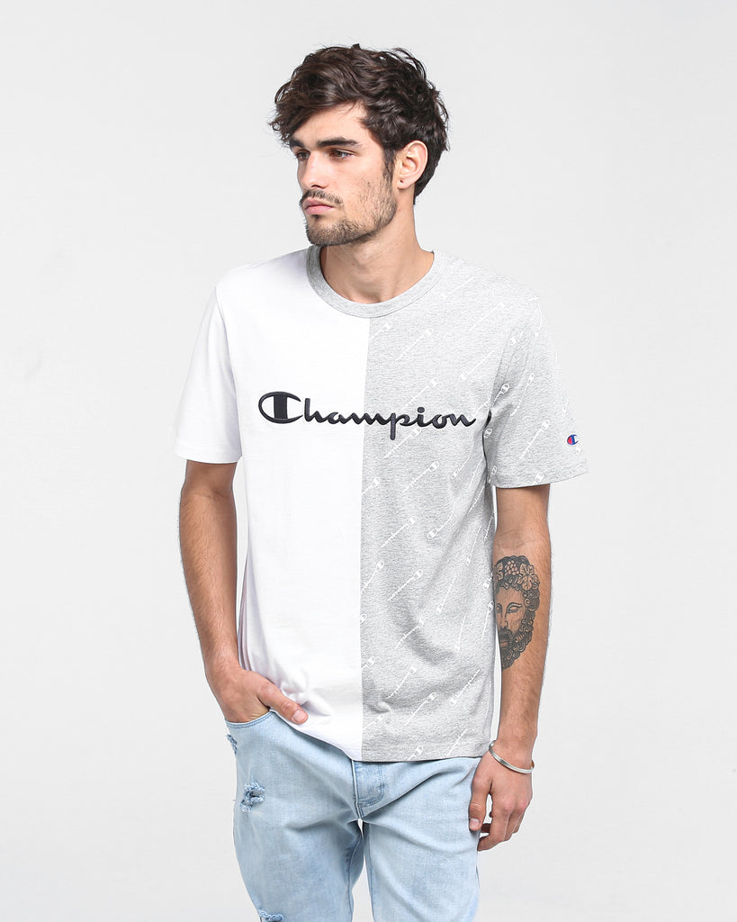 Champion Spliced Heritage Tee White/Oxford | Culture Kings