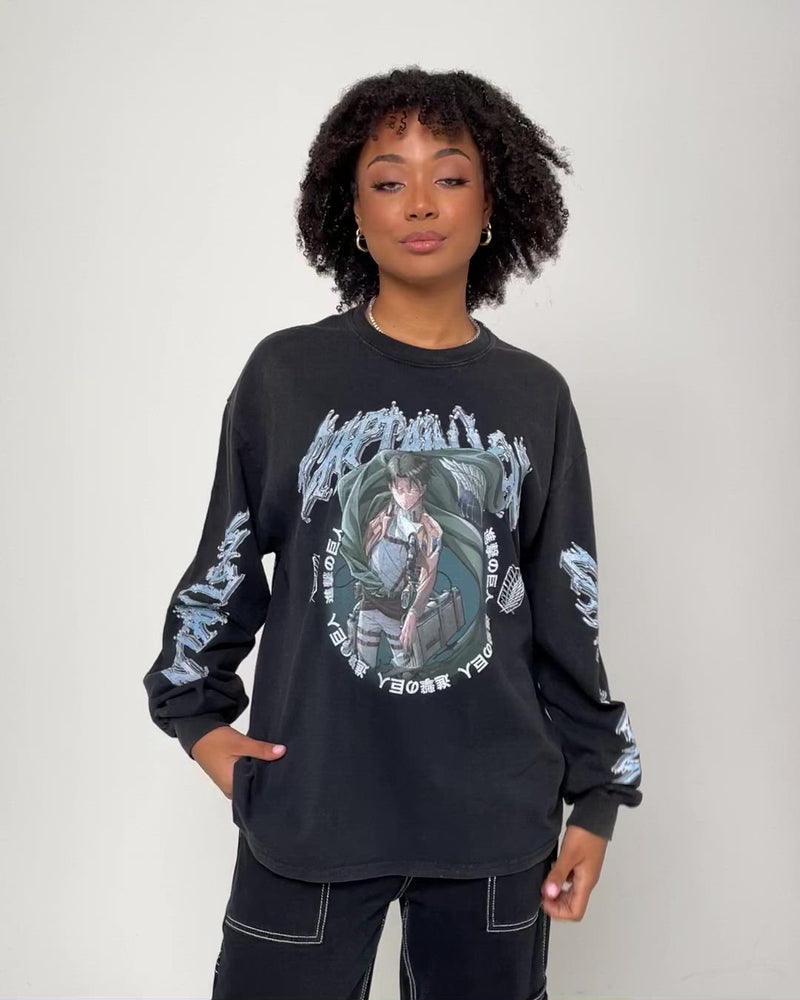 Goat Crew X Attack On Titan Captain Levi Long Sleeve Vintage T-Shirt B |  Culture Kings