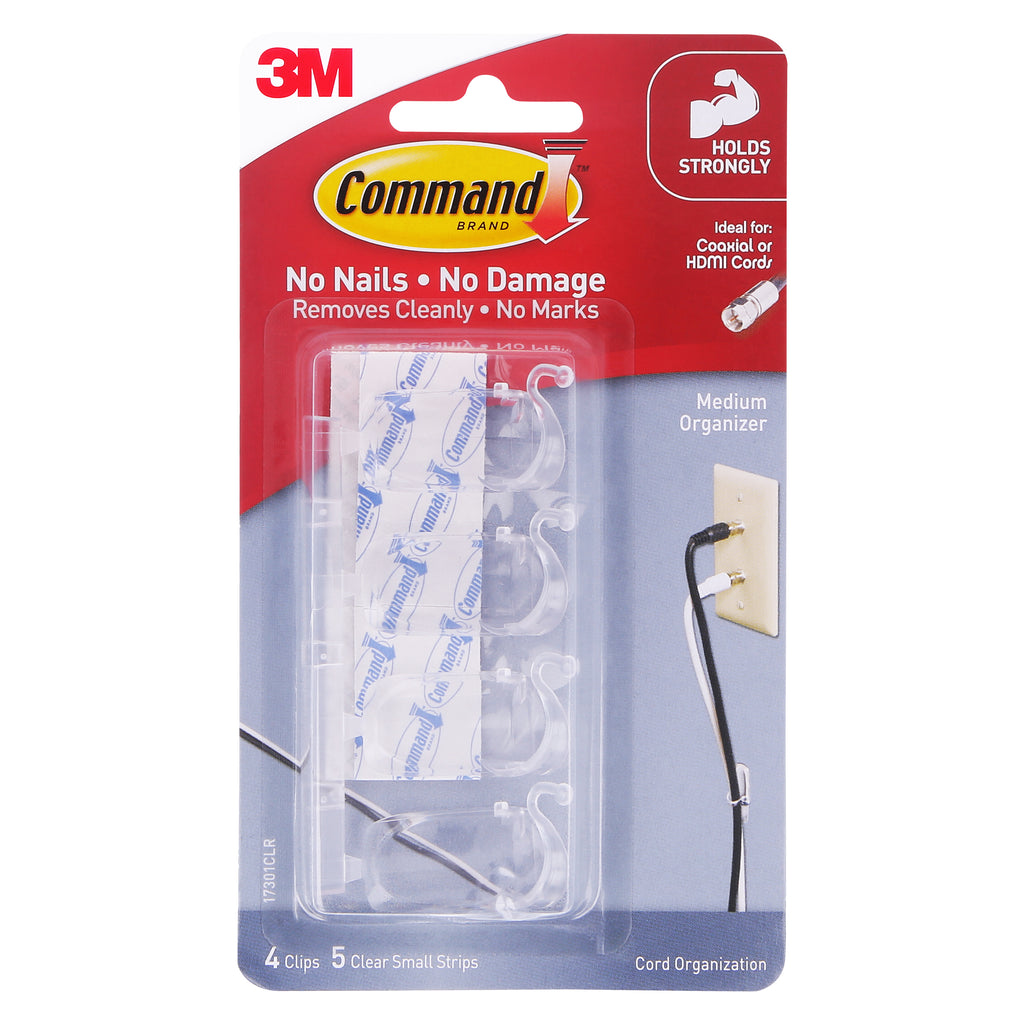 3M Command Clear Large Cord Clips w/Clear Strips, Pack of 8