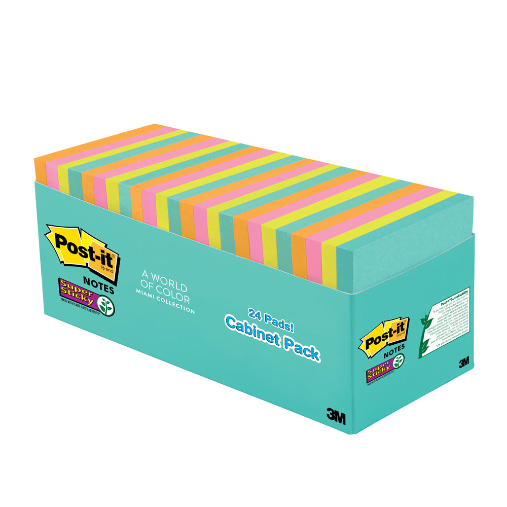 Post-it® 654-24SSMIA-CP Super Sticky Notes, 24pads/box, 3X3