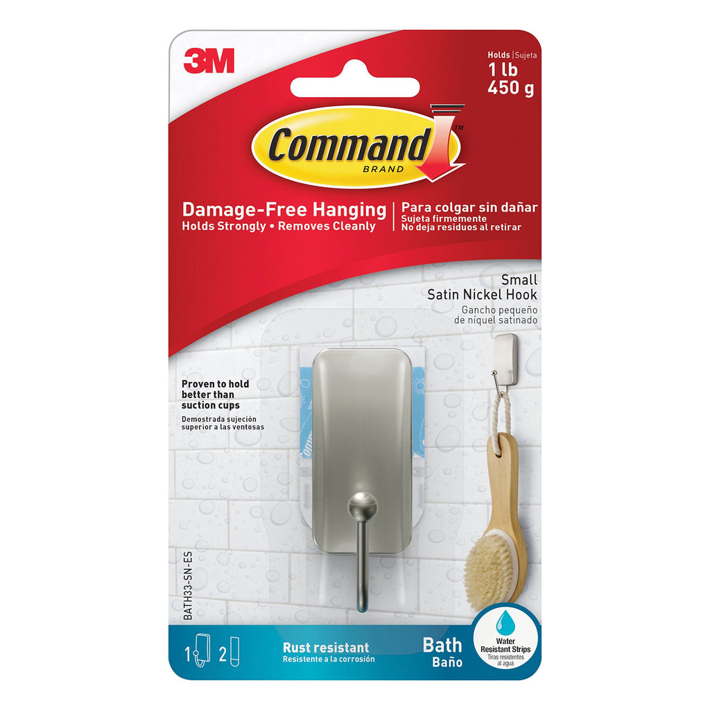 Command Shower Caddy Satin Nickel with Water Resistant Command Strips, Bathroom Organizer, Holds Up to 6.5 lbs