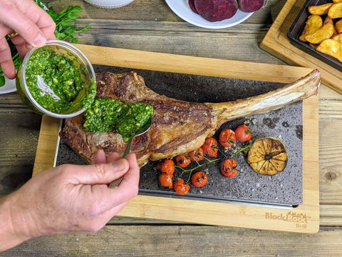 large sharing steak on the stone cooking set