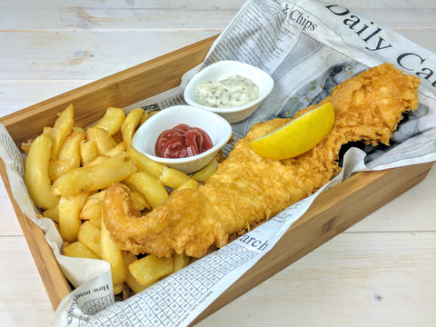 fish n chips wooden serving box