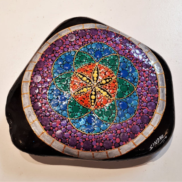 Dot Mandala Art Rock - Large Purple, Blue & Orange