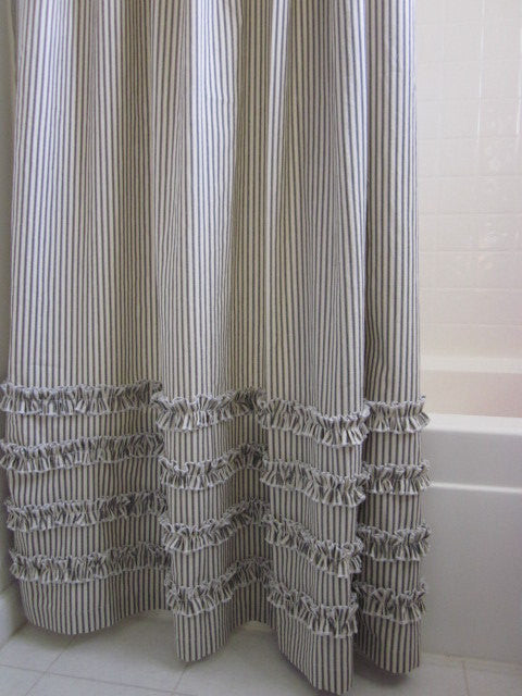 navy and grey shower curtain