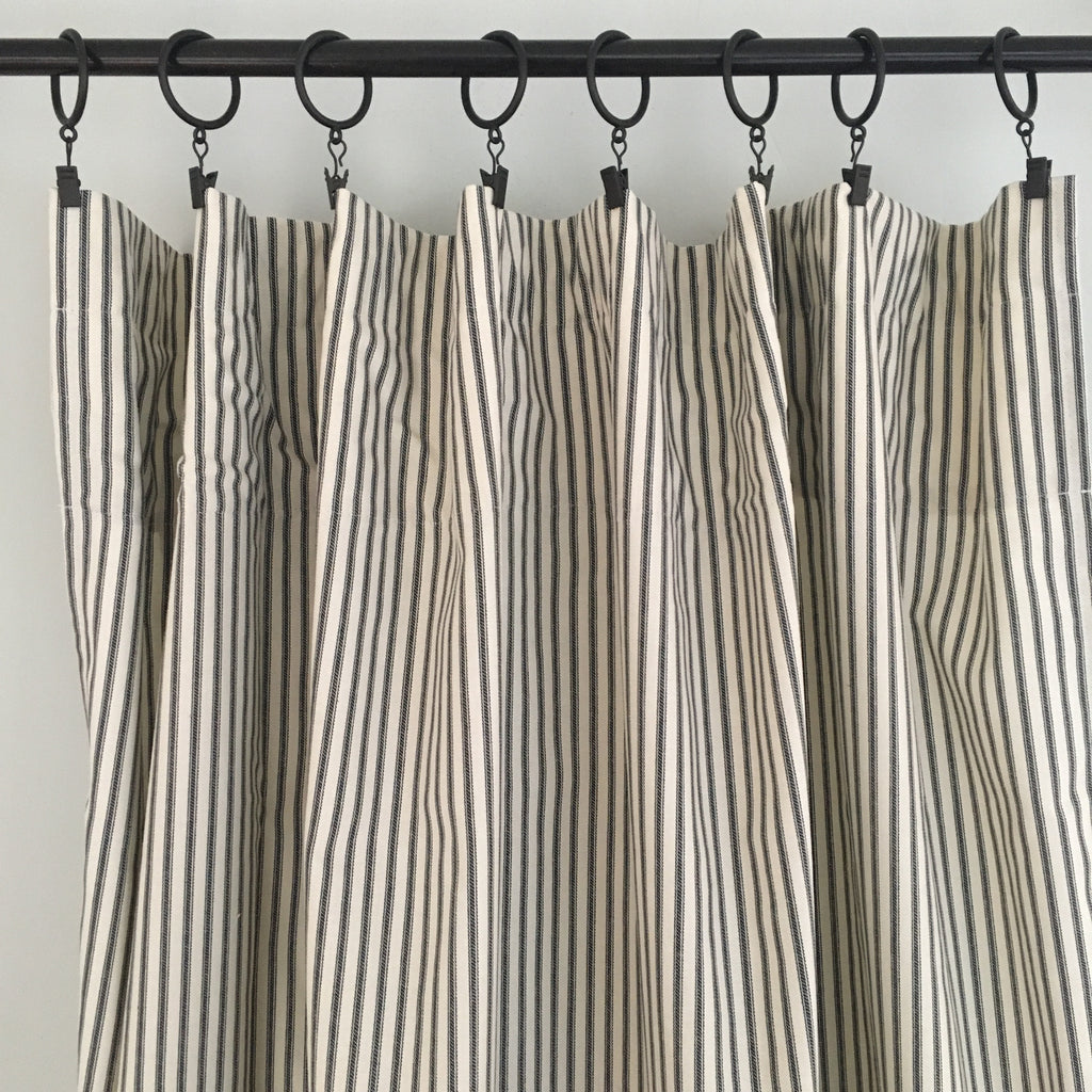 Black Ticking Stripe Curtain Panel 