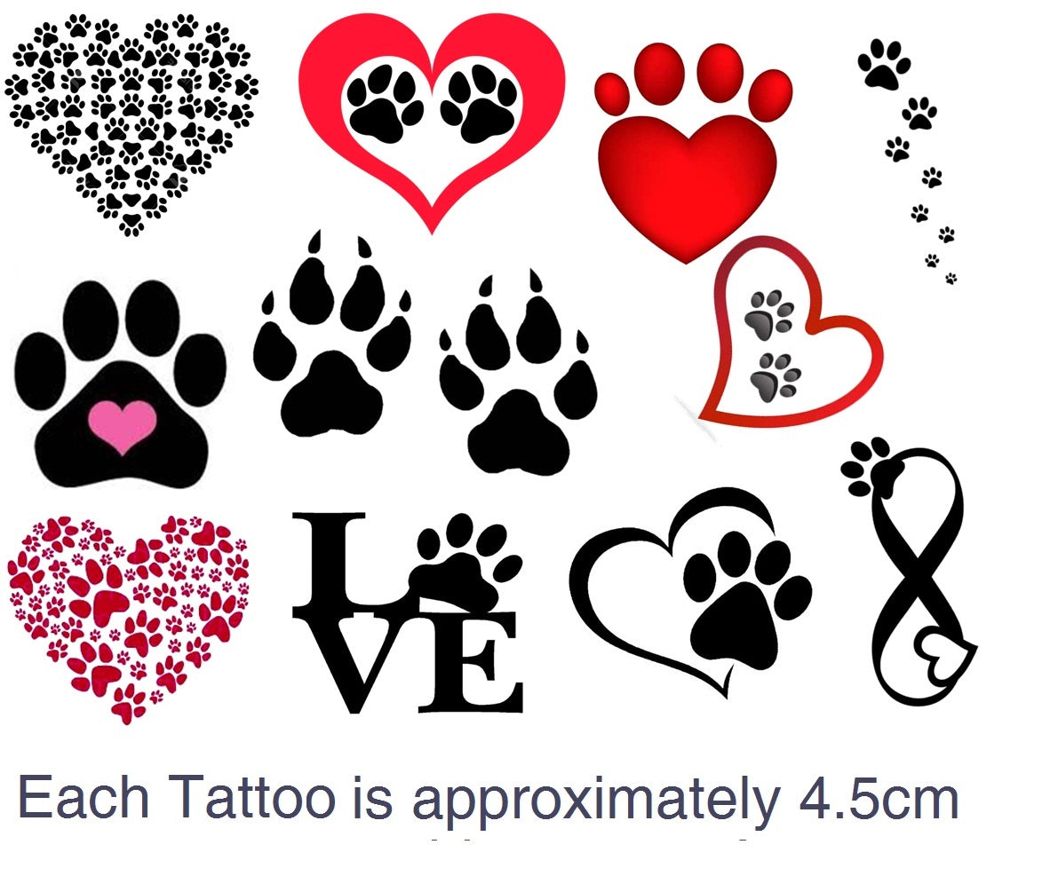 Pet Paw Temporary Tattoo Set of 3  Small Tattoos