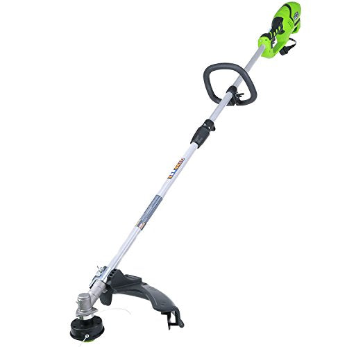 Photo 1 of Greenworks 18-Inch 10 Amp Corded String Trimmer (Attachment Capable) 21142, Box Packaging Damaged, Moderate Use, Scratches and Scuffs on item, Missing Parts, and Hardware, Selling for Parts.