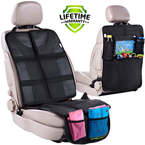 Photo 1 of Car Seat Protector + Rear Seat Organizer For Kids - Waterproof & Stain Resistant Protective Backseat Kick Mat W/ Storage Pockets & Tablet Holder - Baby Travel Kickmat & Front / Back Seat Cover Set