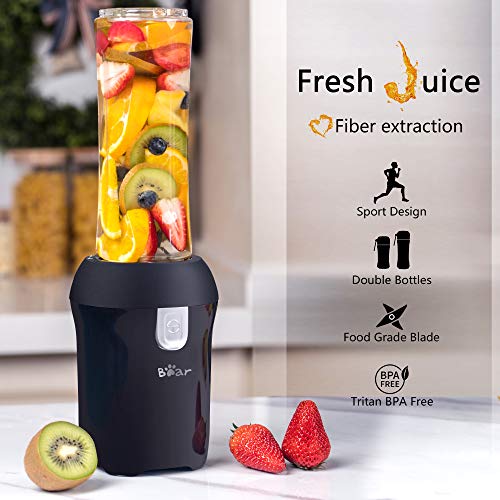 Bear 300W Personal Blender for Shakes and Smoothies, 20.3oz, Black