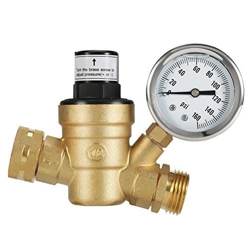 Kohree RV Brass Water Pressure Regulator with Gauge