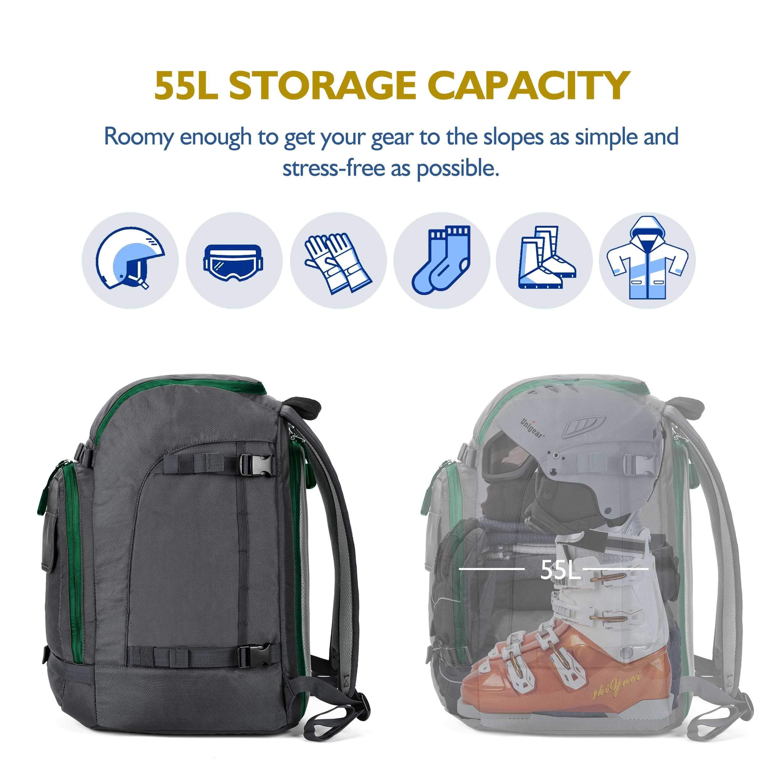 Unigear Ski Boot Bag, 55L Ski Boot Travel Backpack for Ski Helmet, Gog ...