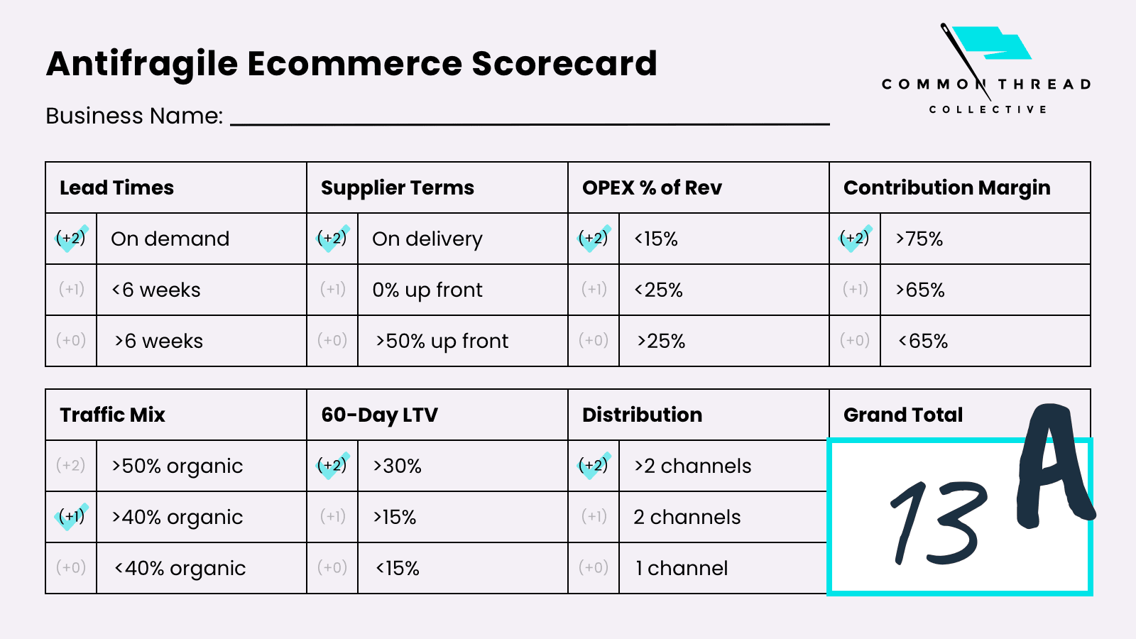 Antifragile Ecommerce Scorecard - final grade for Bambu Earth (13/A)