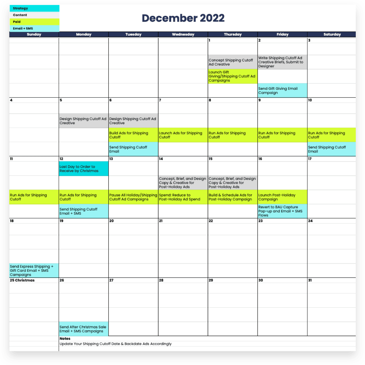 Black Friday social media planner, December 2022 calendar