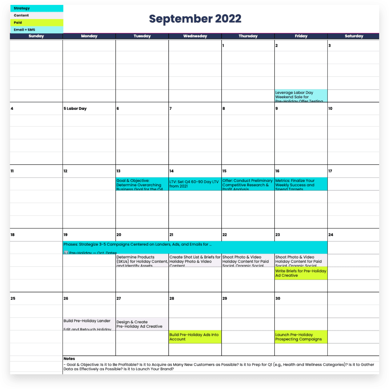September 2022 Planner for your Black Friday social media campaigns