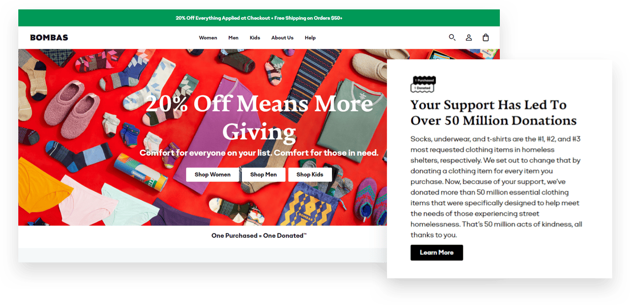Bombas Black Friday Holiday Homepage and Giving