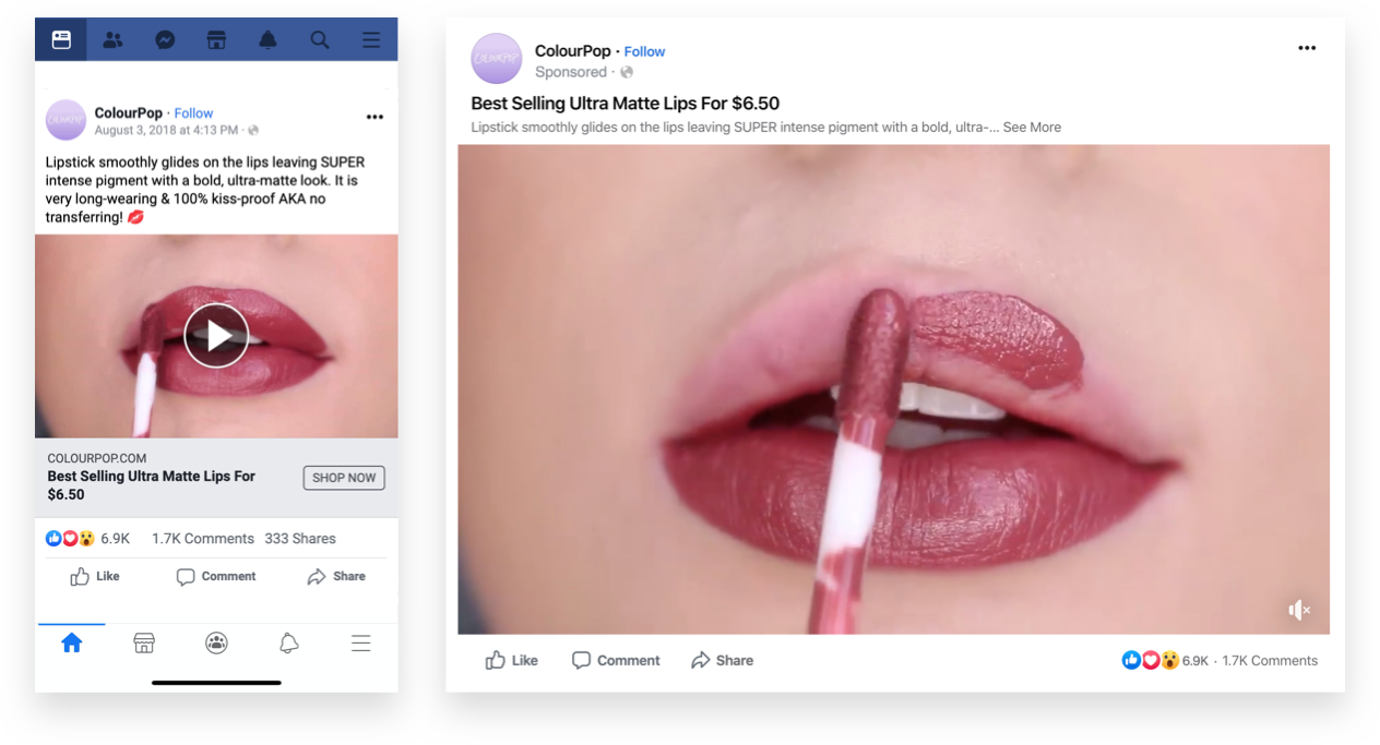 ColourPop Facebook Cosmetics Ad