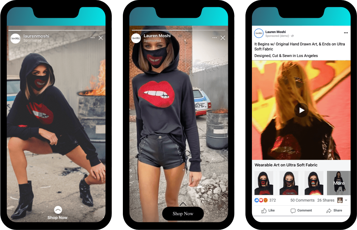 Lauren Moshi Instagram Story Ads and Dynamic Products Ads on Facebook