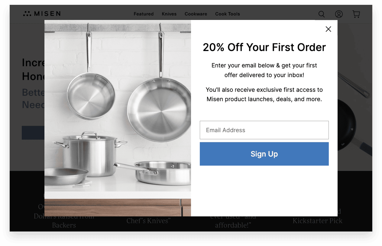 capture customer emails via a pop-up offering an incentive on first-purchase