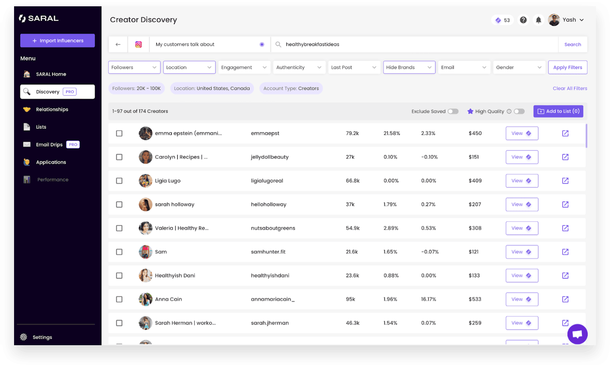 SARAL's creator discovery platform