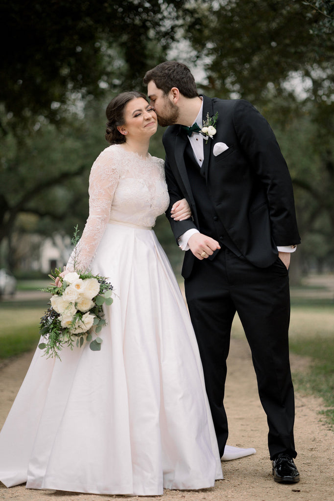 Kasey French Raley gets married in a custom David Peck gown at The Houstonian Club in Houston, TX