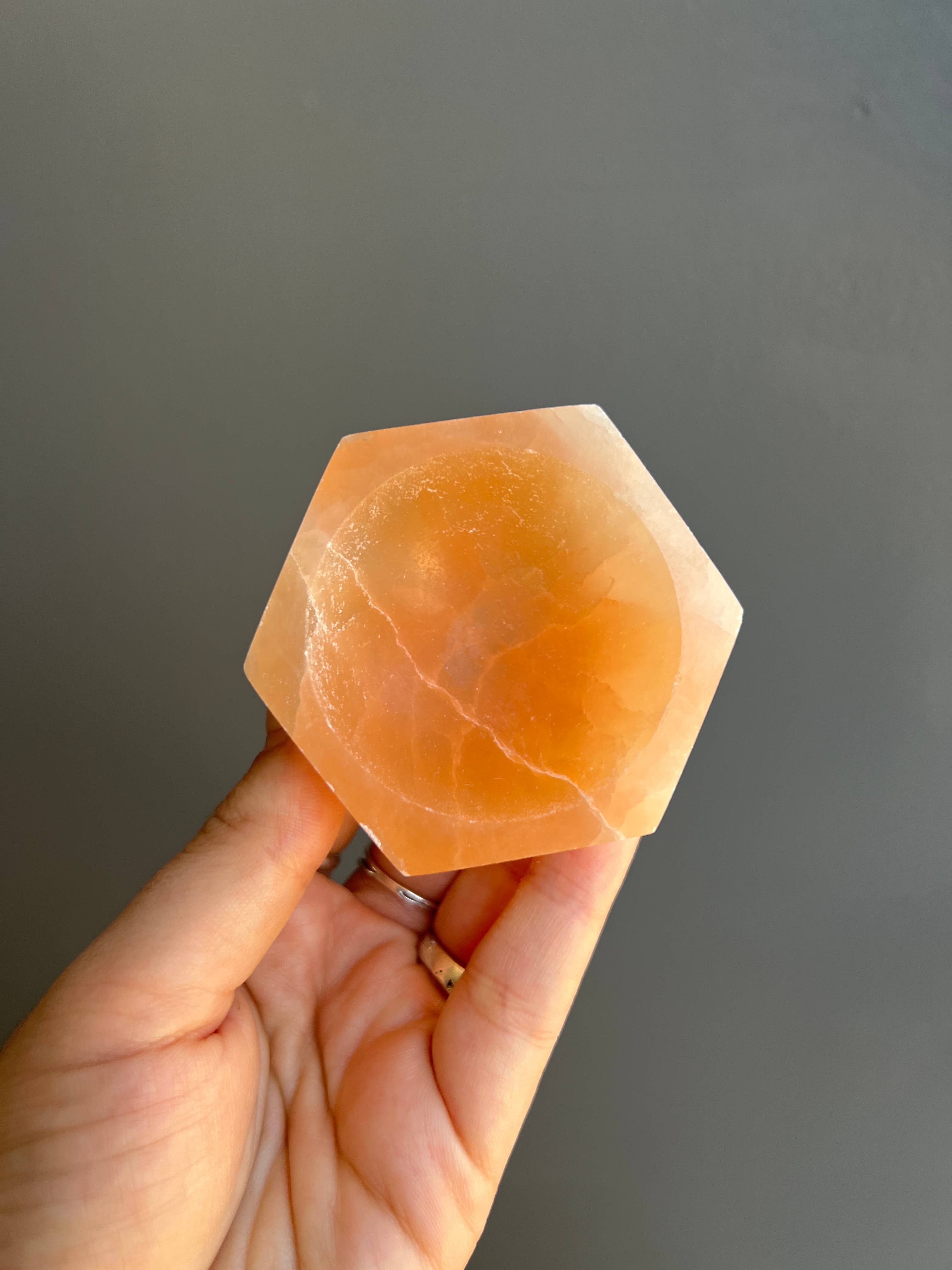 Peach Selenite Hexagon Crystal Bowl | Sapphire & Sage