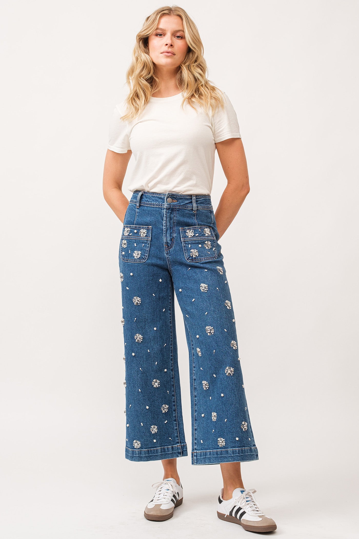AUDREY WIDE LEG JEAN EMBELLISHED