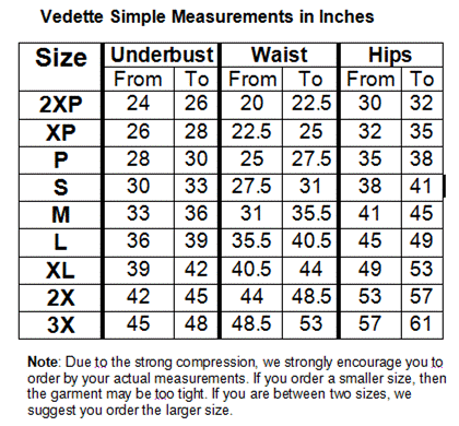 Double Corset Waist Shaper Size Chart